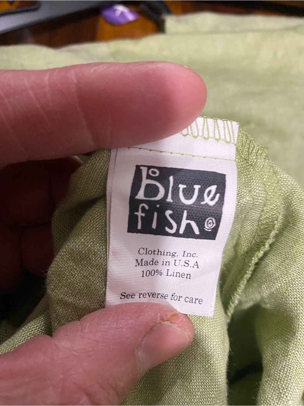 Blue Fish Light Green Linen Button-Front Top - Picture 4 of 4